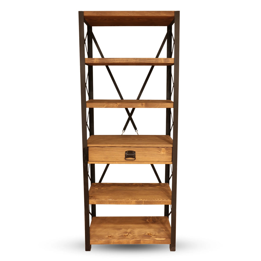 Side view of the Locke Narrow Bookshelf showcasing its slim profile and modern industrial style, ideal for tight spaces.