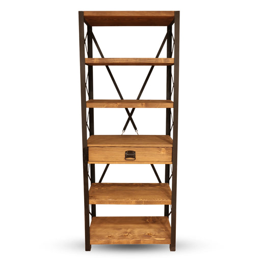 Side view of the Locke Narrow Bookshelf showcasing its slim profile and modern industrial style, ideal for tight spaces.