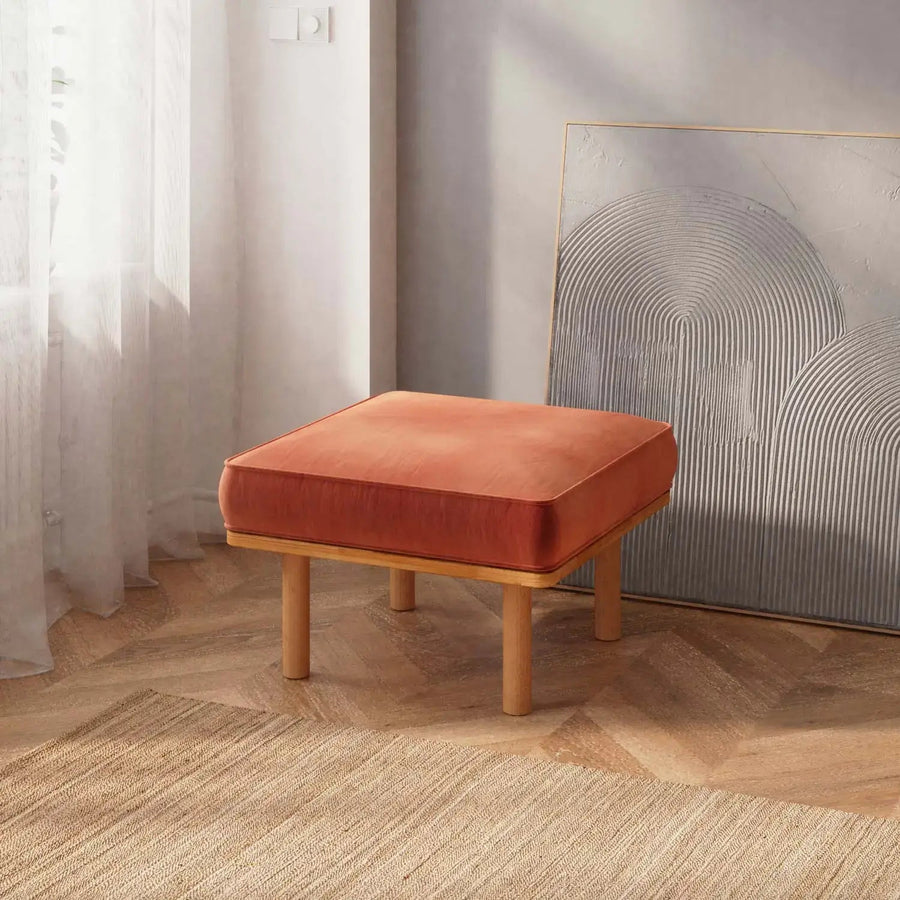 Luma Solid Beech Wood Upholstered Ottoman Demontha