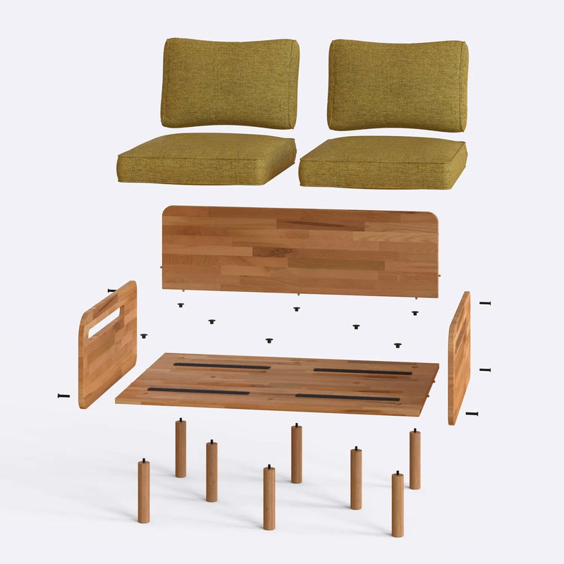 Lumen Solid Beech Wood Loveseat | Upholstered 2-Seater Sofa