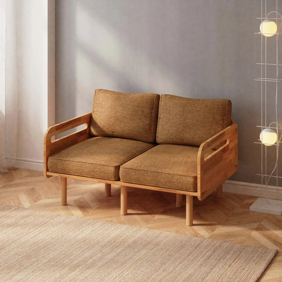 Lumen Solid Beech Wood Loveseat | Upholstered 2-Seater Sofa Demontha