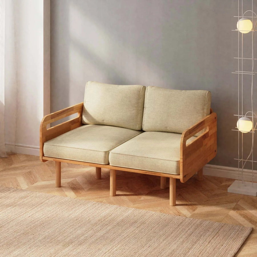 Lumen Solid Beech Wood Loveseat | Upholstered 2-Seater Sofa Demontha
