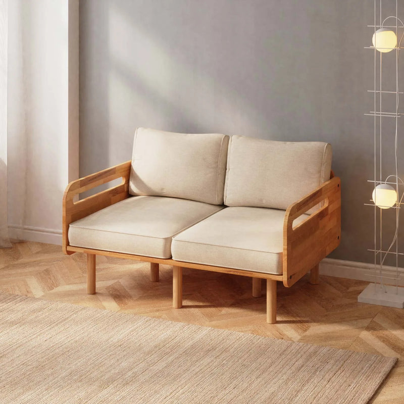 Lumen Solid Beech Wood Loveseat | Upholstered 2-Seater Sofa