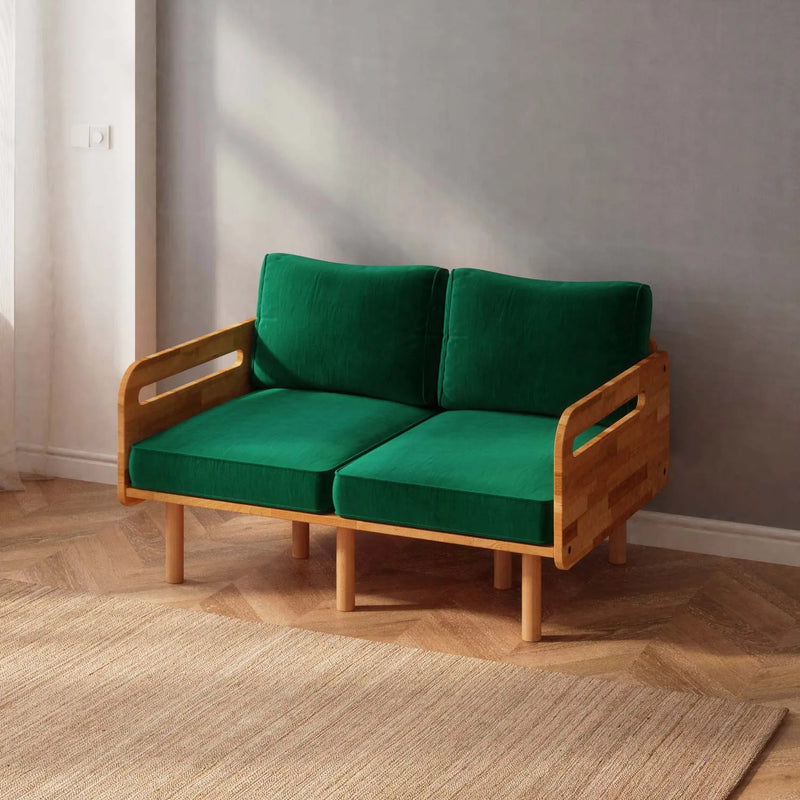 Lumen Solid Beech Wood Loveseat | Upholstered 2-Seater Sofa