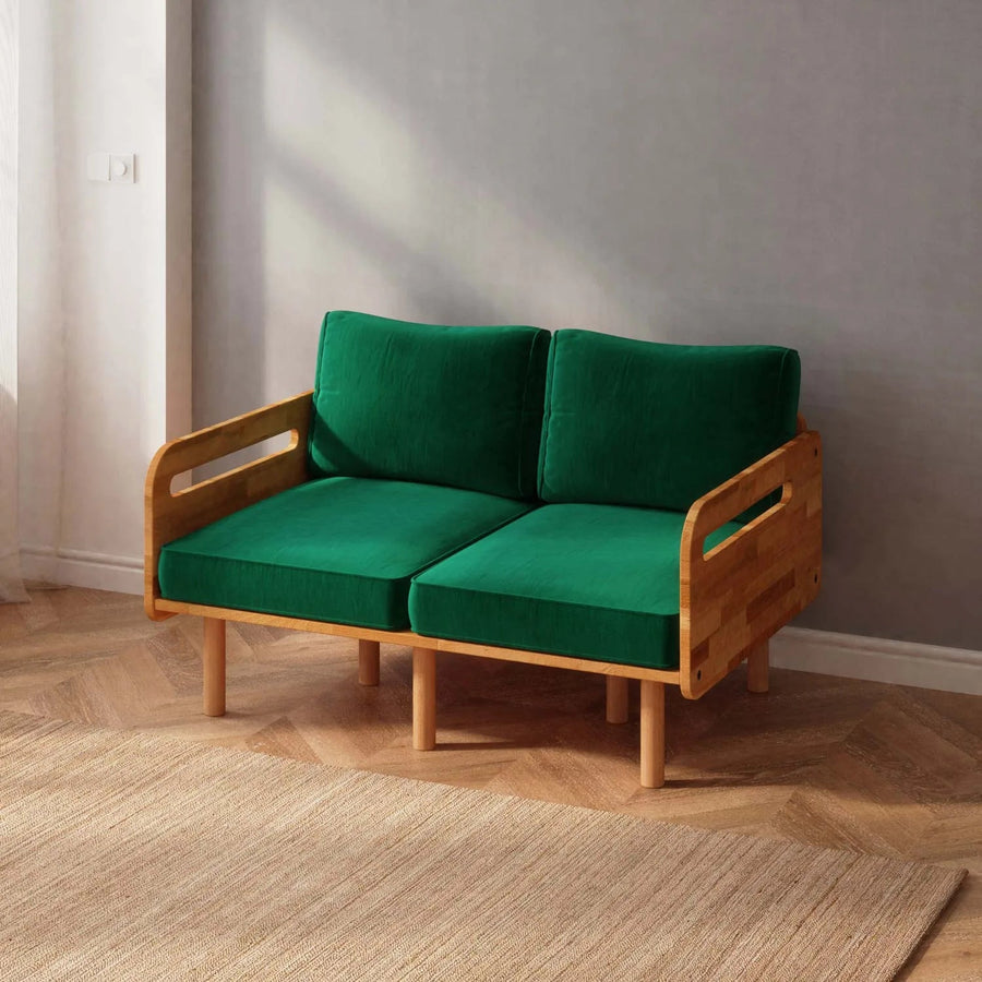 Lumen Solid Beech Wood Loveseat | Upholstered 2-Seater Sofa Demontha