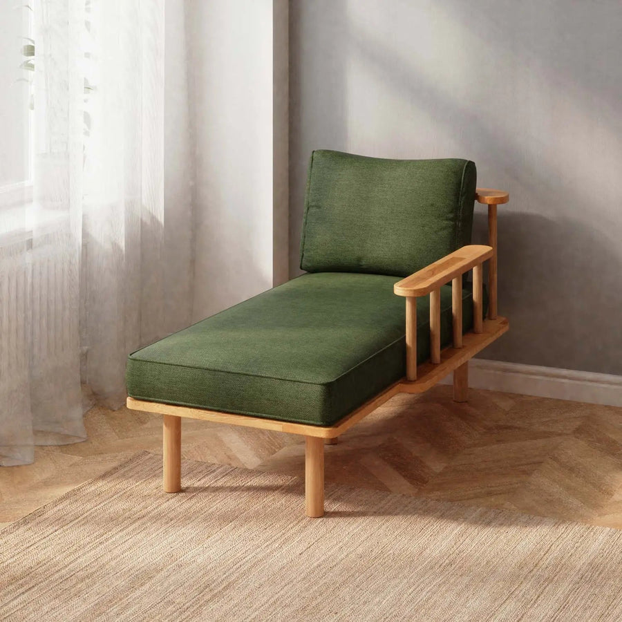 Lumo Solid Beech Wood Chaise Lounge | Upholstered Lounge Chair Demontha