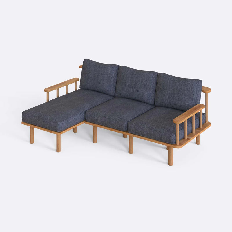 Lumo Solid Beech Wood Double Corner Sofa | 2-Seater Chaise Lounge Demontha