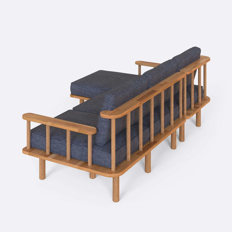 Lumo Solid Beech Wood Double Corner Sofa | 2-Seater Chaise Lounge Demontha