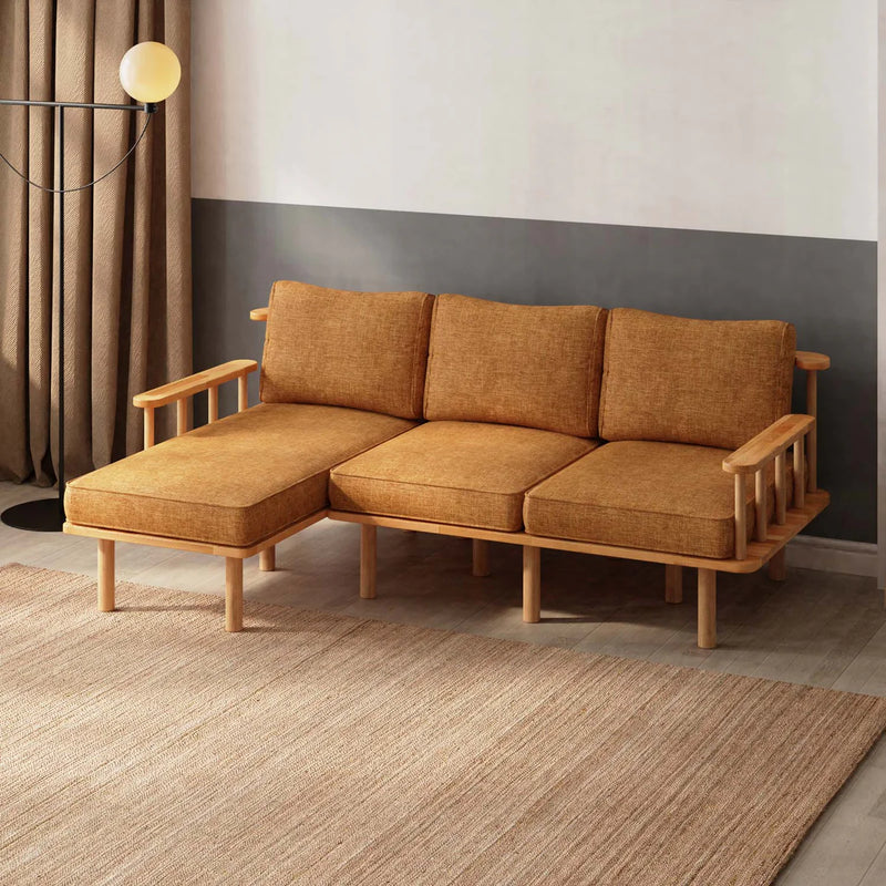 Lumo Solid Beech Wood Double Corner Sofa | 2-Seater Chaise Lounge Demontha