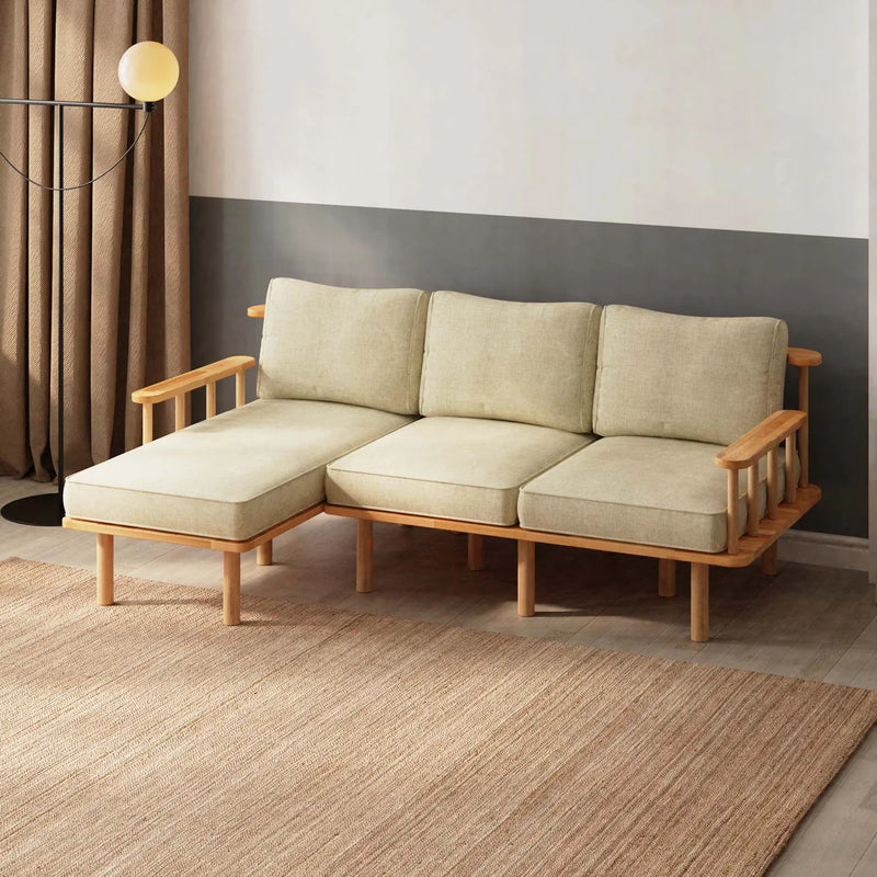 Lumo Solid Beech Wood Double Corner Sofa | 2-Seater Chaise Lounge Demontha