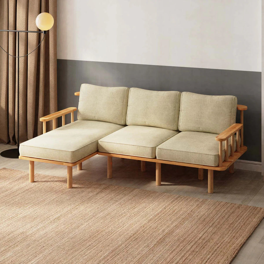 Lumo Solid Beech Wood Double Corner Sofa | 2-Seater Chaise Lounge Demontha