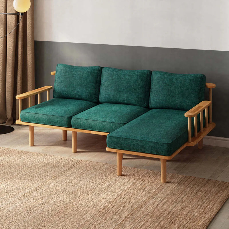 Lumo Solid Beech Wood Double Corner Sofa | 2-Seater Chaise Lounge Demontha