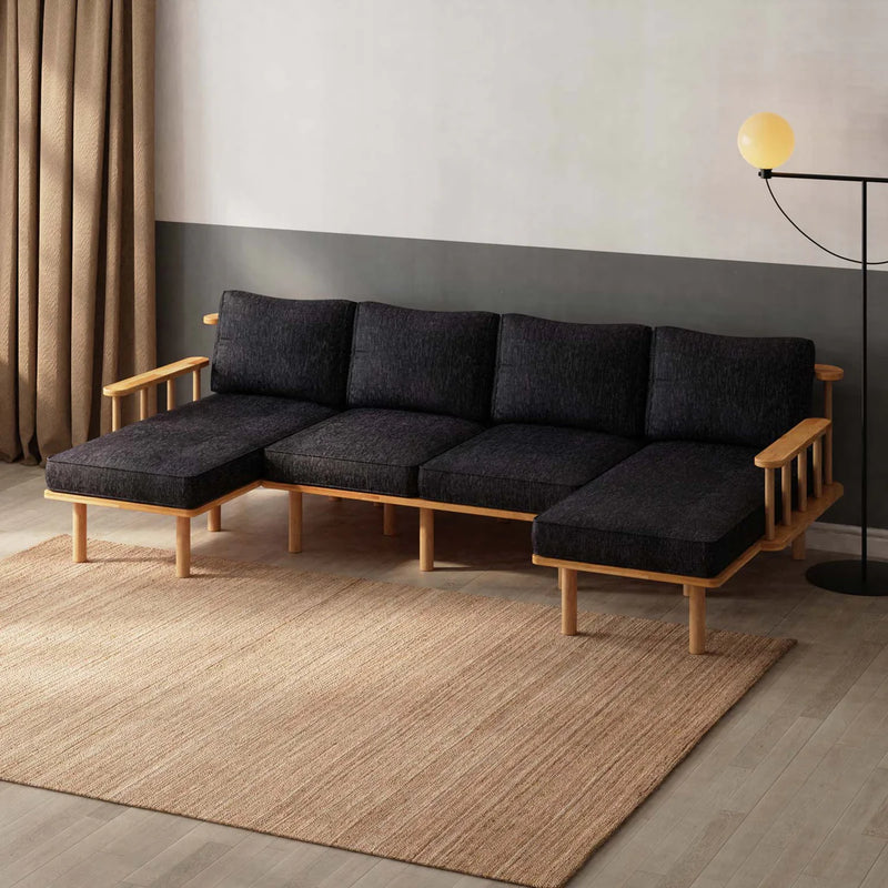 Lumo Solid Beech Wood Double Corner U Shaped Sofa | Upholstered Sectional Sofa
