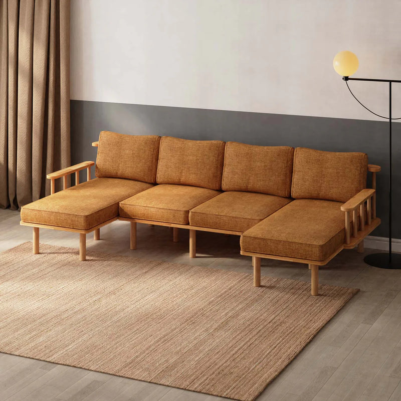 Lumo Solid Beech Wood Double Corner U Shaped Sofa | Upholstered Sectional Sofa