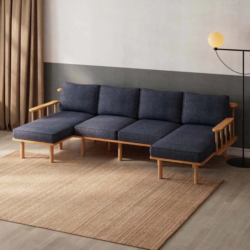 Lumo Solid Beech Wood Double Corner U Shaped Sofa | Upholstered Sectional Sofa