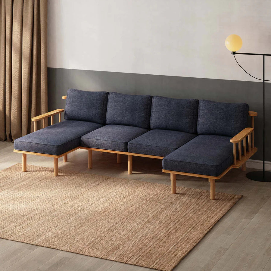 Lumo Solid Beech Wood Double Corner U Shaped Sofa | Upholstered Sectional Sofa Demontha