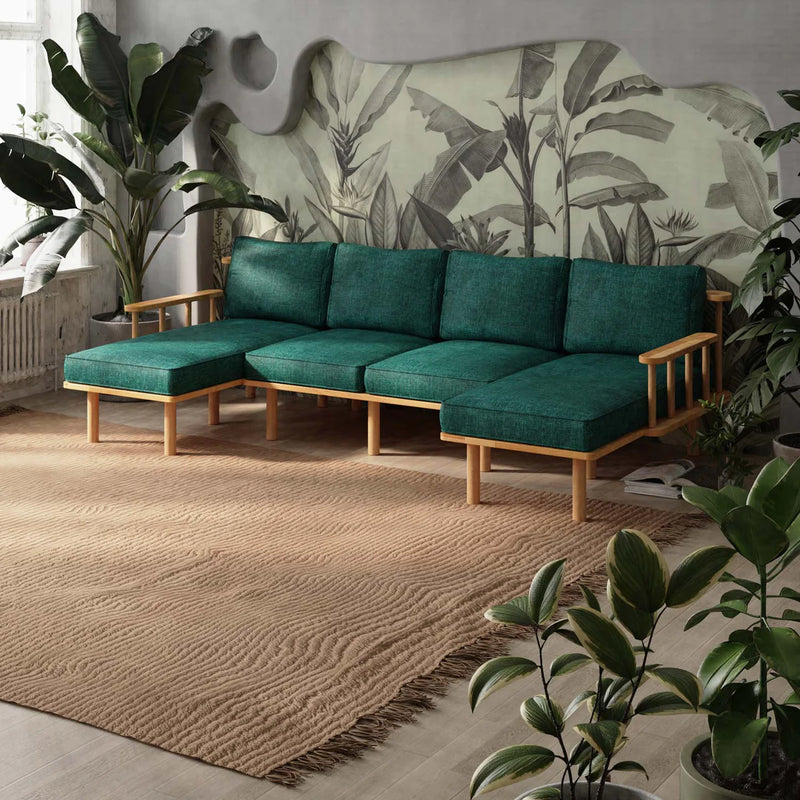 Lumo Solid Beech Wood Double Corner U Shaped Sofa | Upholstered Sectional Sofa