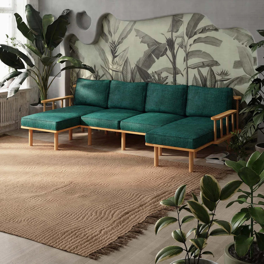 Lumo Solid Beech Wood Double Corner U Shaped Sofa | Upholstered Sectional Sofa Demontha