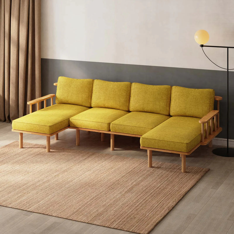 Lumo Solid Beech Wood Double Corner U Shaped Sofa | Upholstered Sectional Sofa