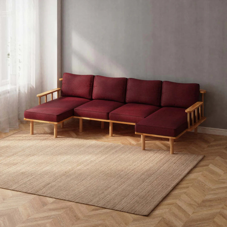 Lumo Solid Beech Wood Double Corner U Shaped Sofa | Upholstered Sectional Sofa Demontha