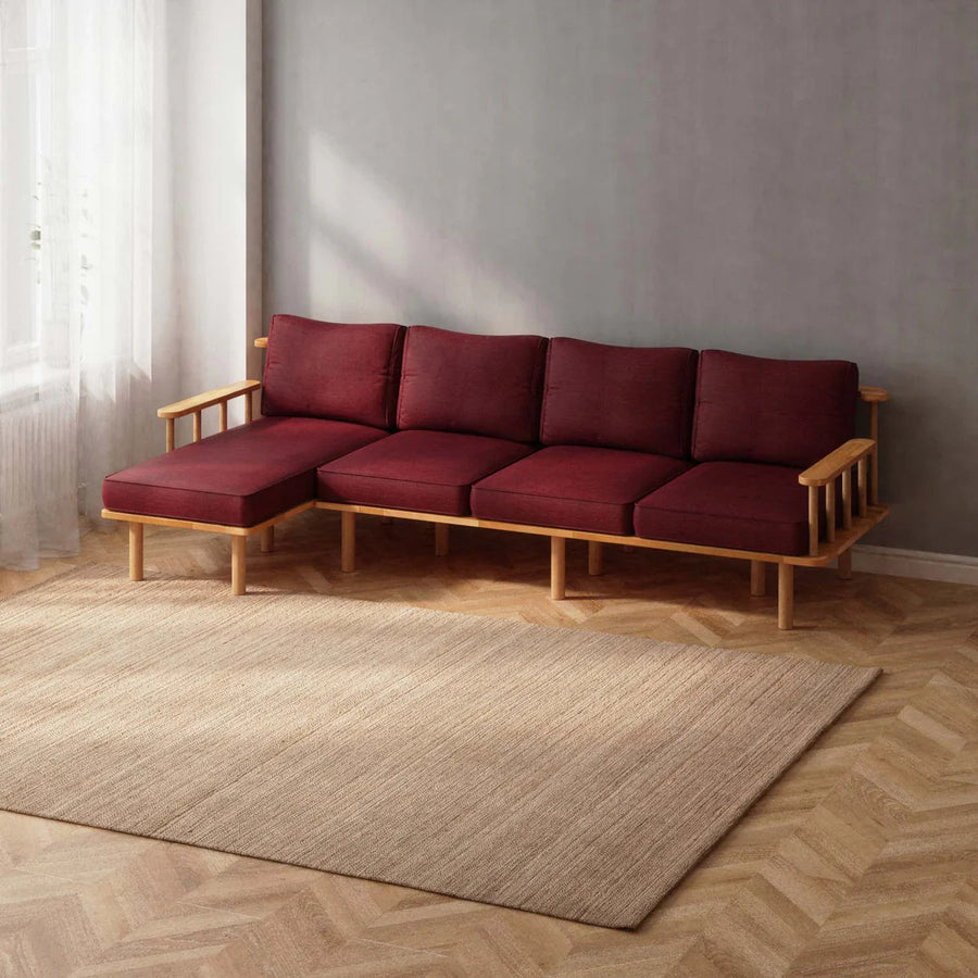 Lumo Solid Beech Wood Triple Corner Sofa | 3-Seater Chaise Lounge Demontha