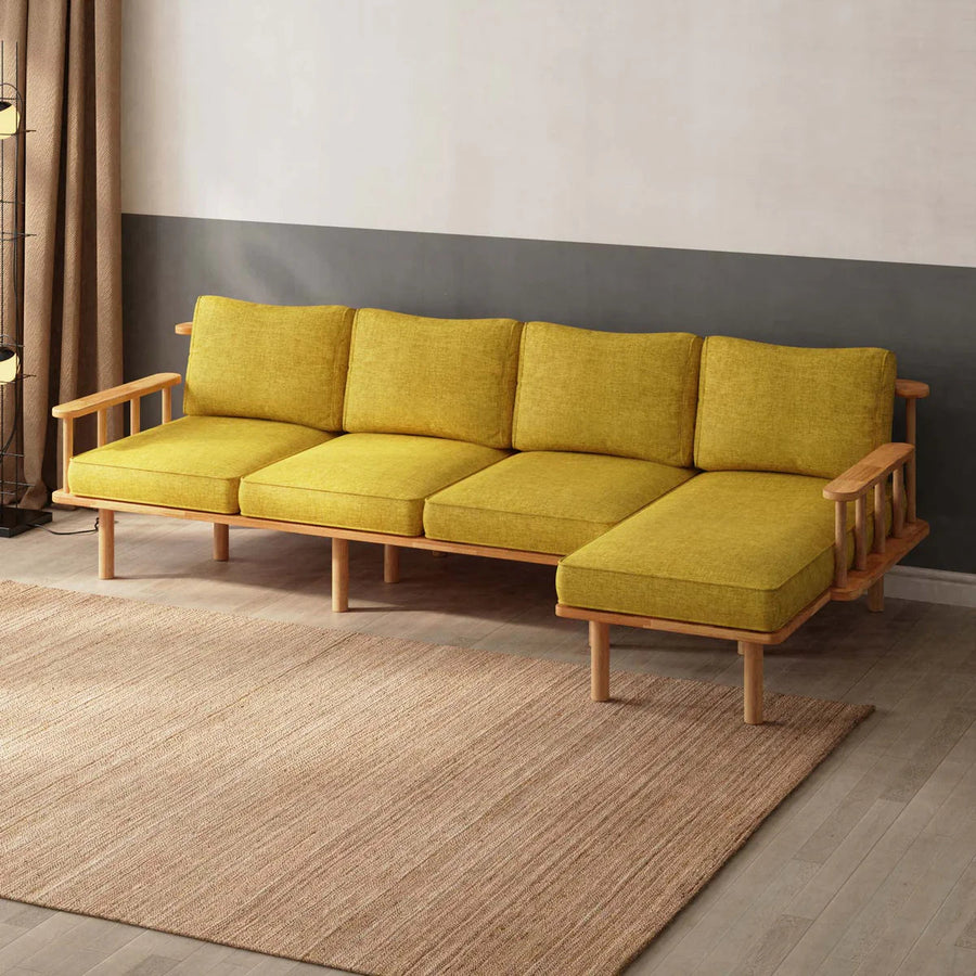 Lumo Solid Beech Wood Triple Corner Sofa | 3-Seater Chaise Lounge Demontha