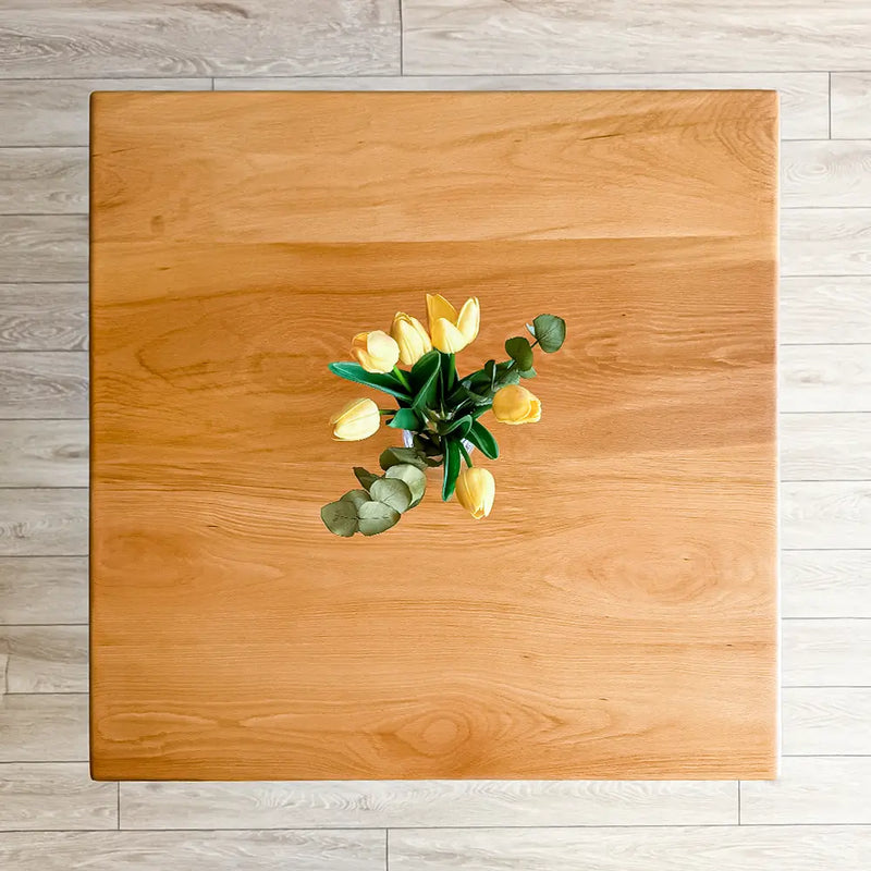 Top view of the beech wood natural square dining table