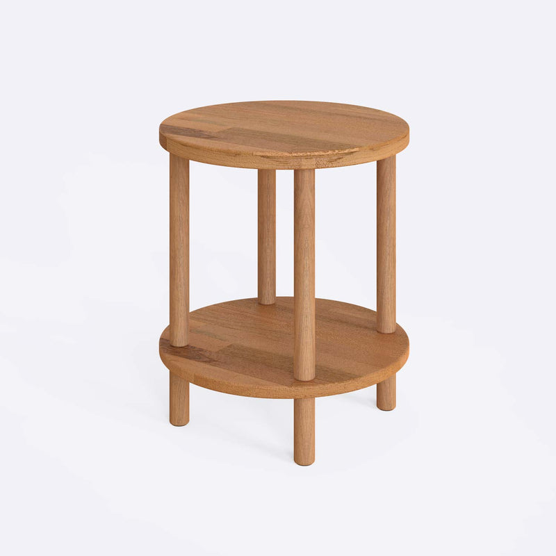 Side angle of the Wood Small End Table, highlighting the sturdy legs and clean lines.
