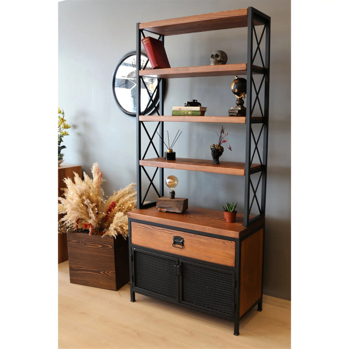 Madison Solid Pine Wood Bookcase with Cabinet