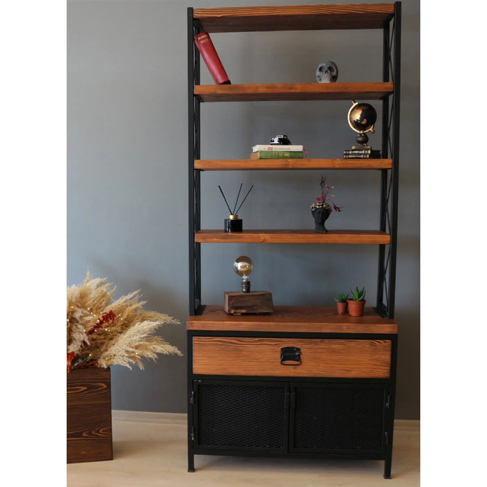 The Madison Bookcase with Cabinet styled with books, decor items, and storage essentials.