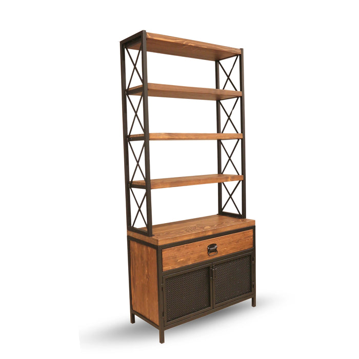 Side view of the Madison Bookcase with Cabinet, showing its sleek design and sturdy iron frame.