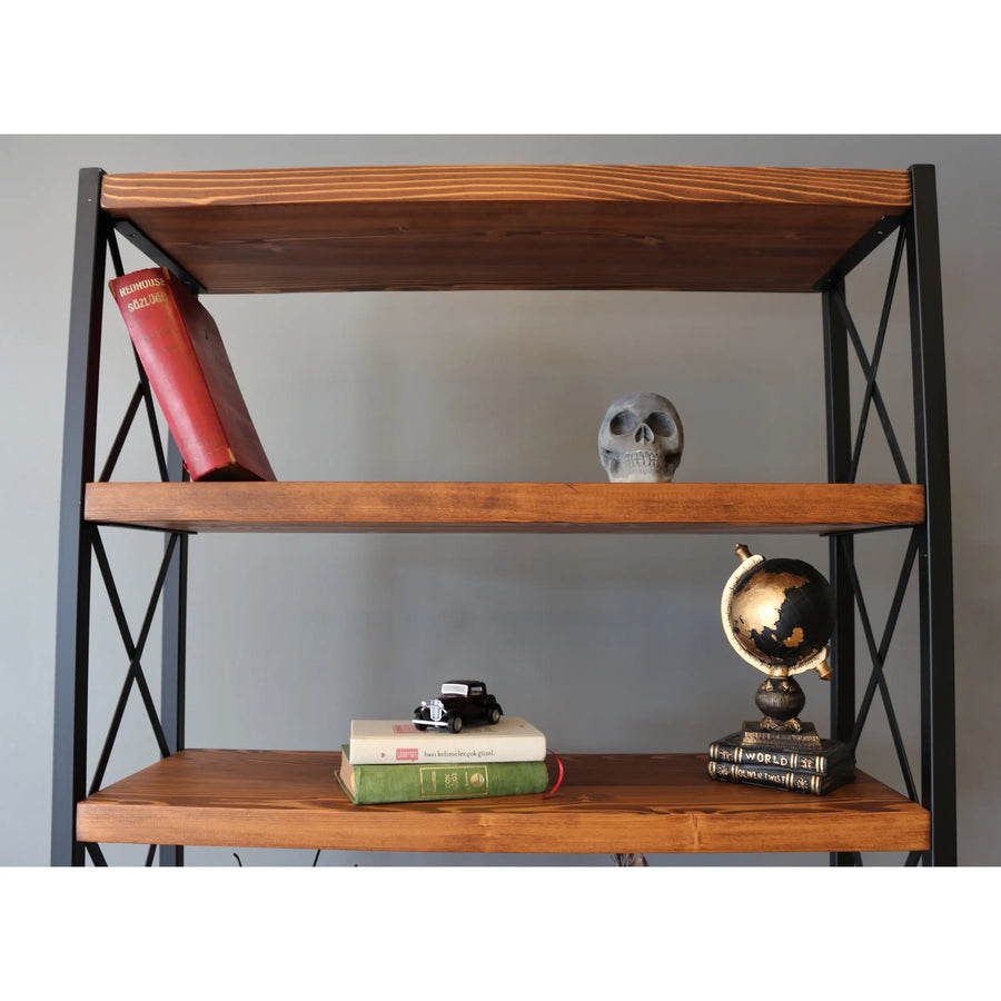 Close-up of the iron frame on the Madison Bookcase, emphasizing its strong, industrial look.
