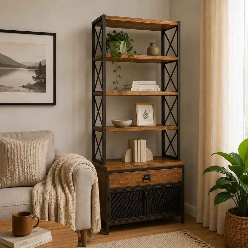 Madison Bookcase With Cabinet | 5 Shelves Solid Wood