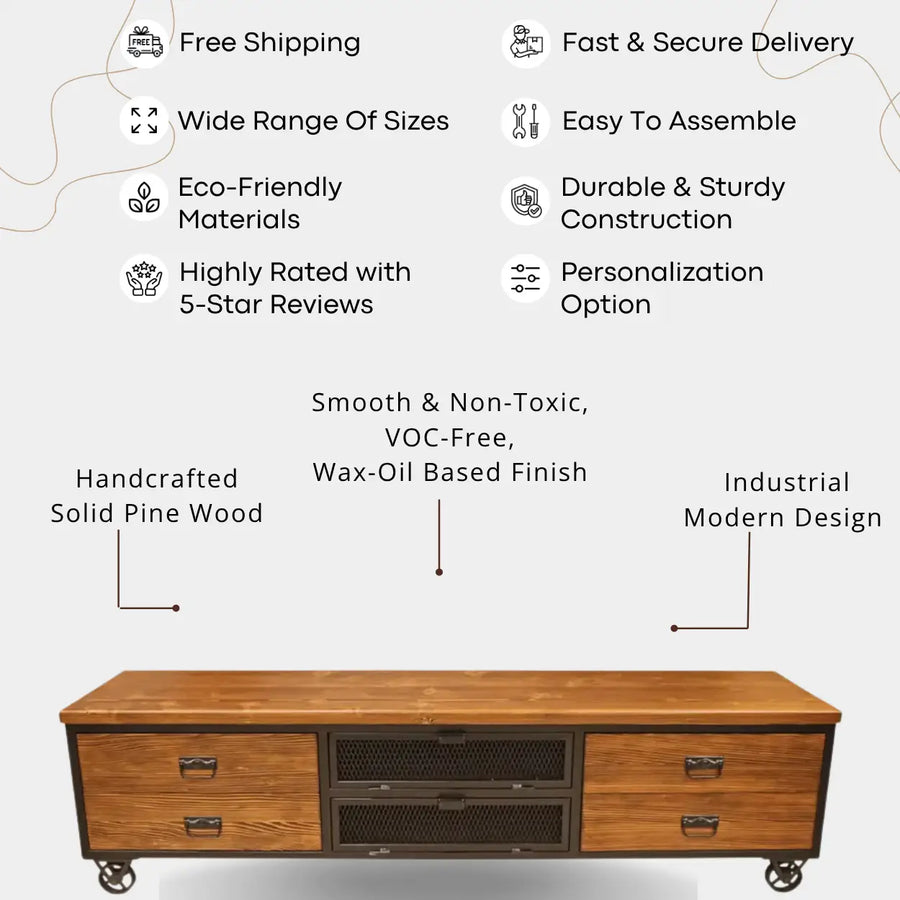 Madison Solid Pine Wood TV Stand