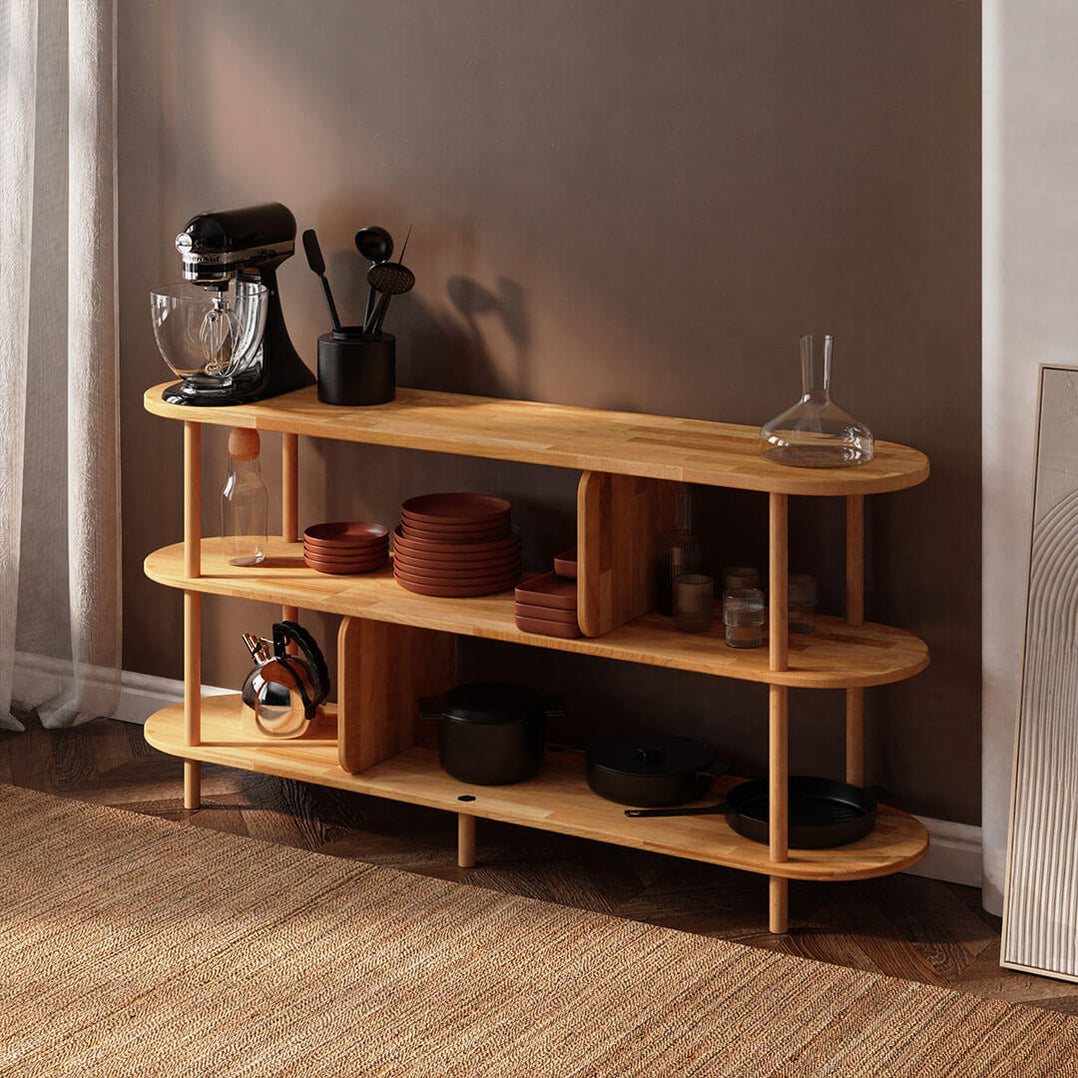 Low Solid Wood Bookcase with Open Shelves