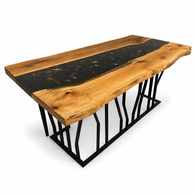 Marina Walnut Wood Live Edge Epoxy River Dining Table