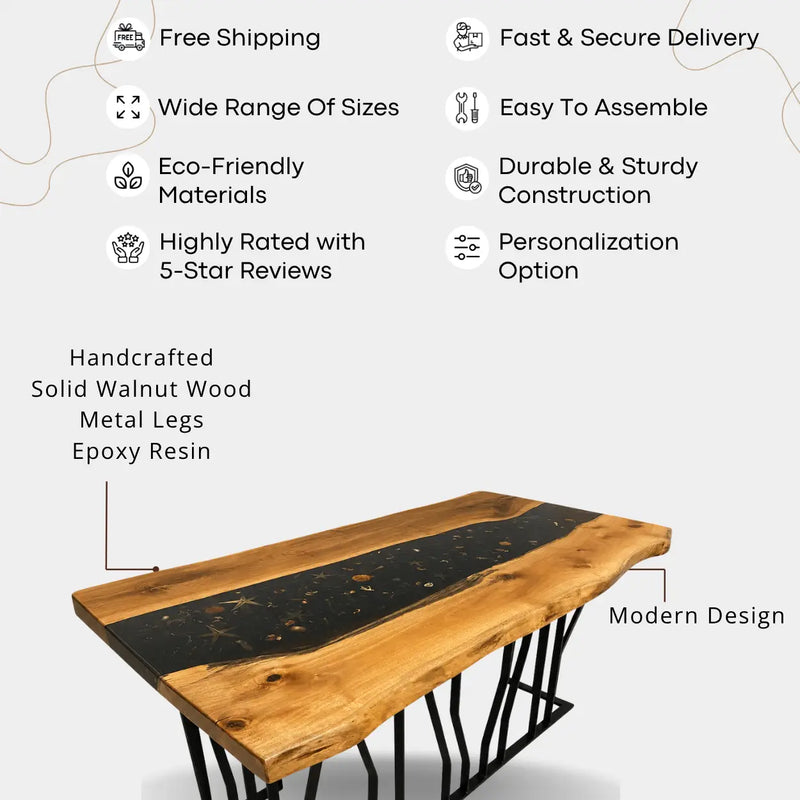 Marina Walnut Wood Live Edge Epoxy River Dining Table