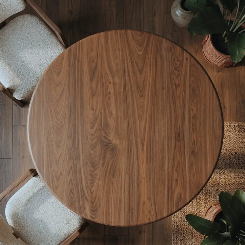 Mason Solid Walnut Round Dining Table | Sculptural Pedestal Base