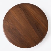 Mason Solid Walnut Round Pedestal Dining Table | Sculptural Base
 with a rich dark brown wood grain finish, photographed from directly above on a clean white background.