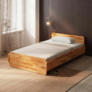 Melvo Solid Beech Wood Single Bed Frame | Wooden Platform Bed Demontha