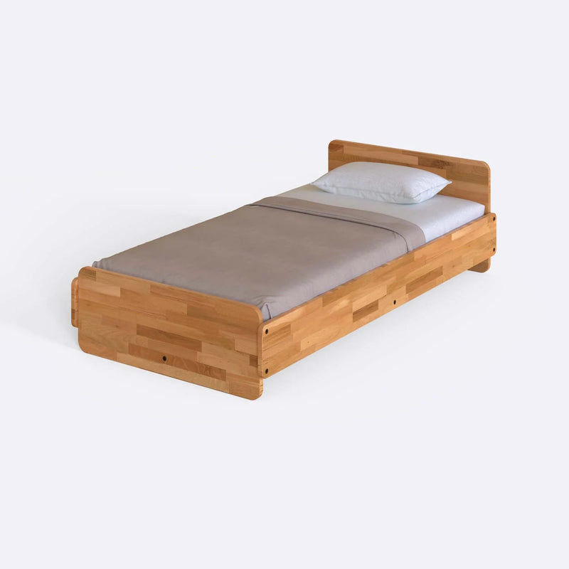 Melvo Solid Beech Wood Single Bed Frame | Wooden Platform Bed Demontha