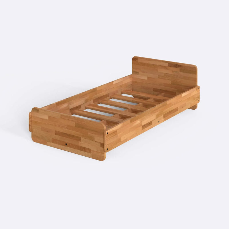 Melvo Solid Beech Wood Single Bed Frame | Wooden Platform Bed Demontha