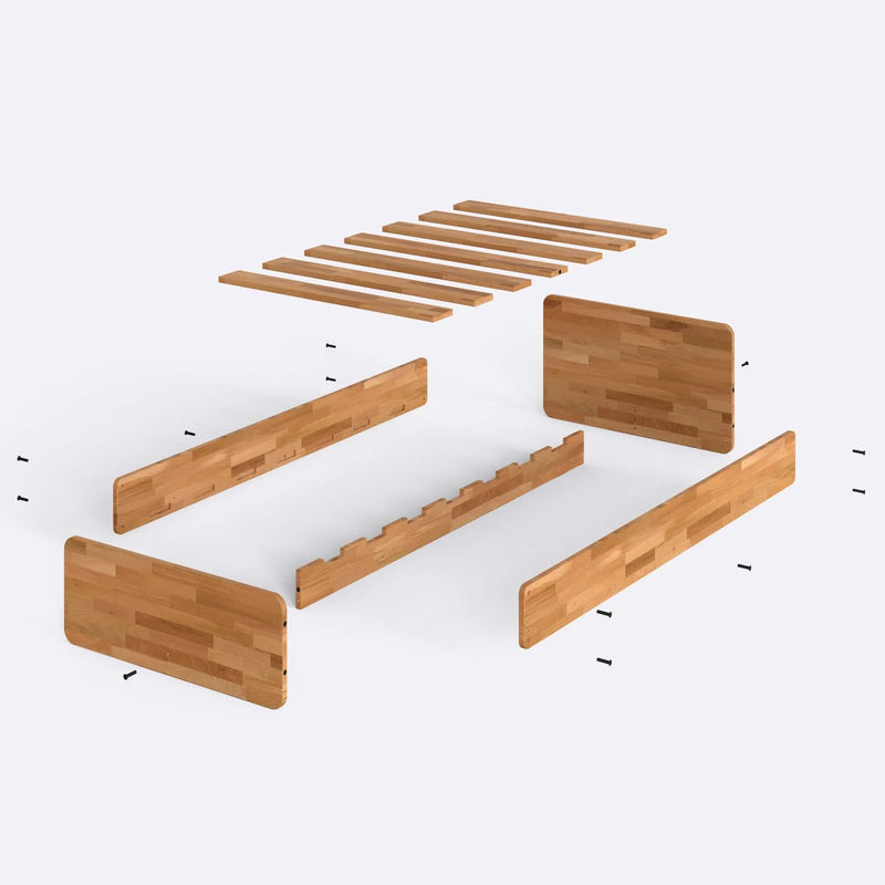 Melvo Solid Beech Wood Single Bed Frame | Wooden Platform Bed Demontha