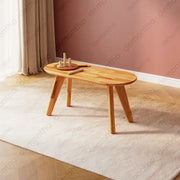 Close-up of the wood finish – A detailed shot of the premium craftsmanship and natural texture of this minimalist coffee table.