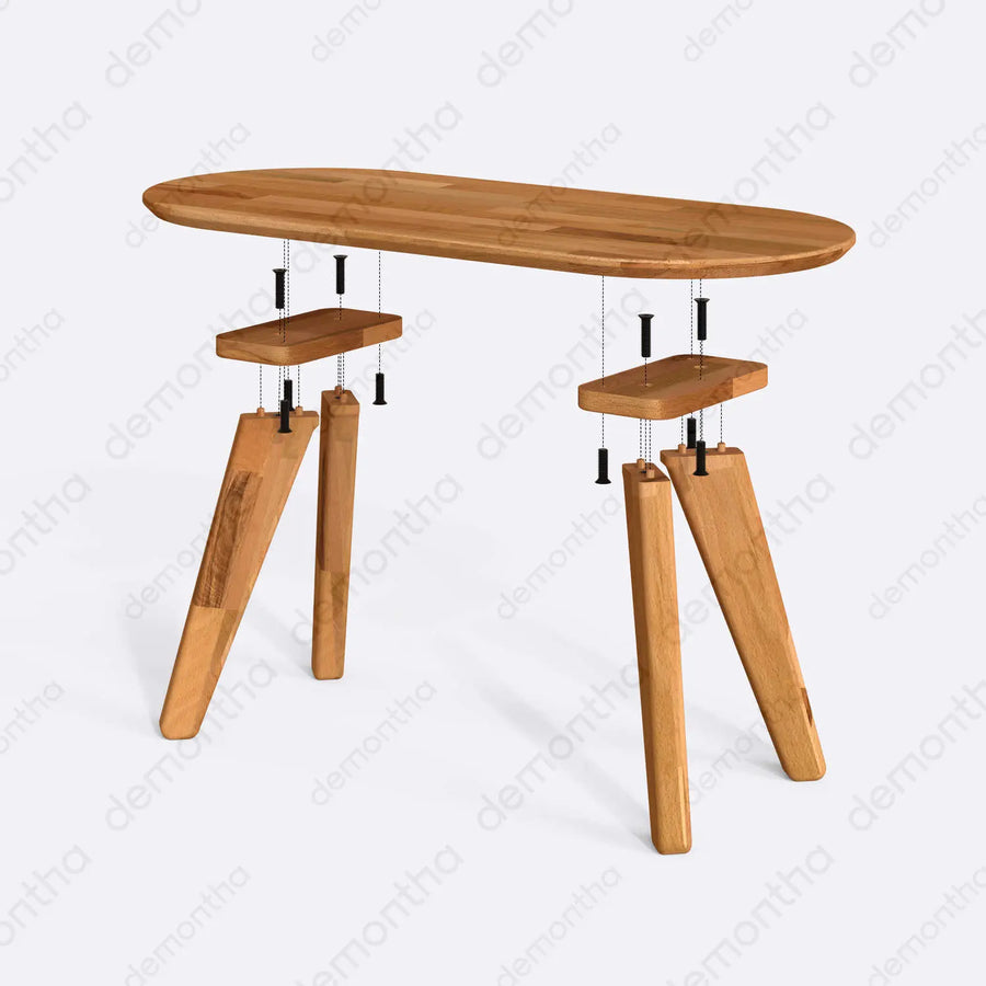 Angled perspective of the table’s legs – A close-up view of the sturdy wooden legs, emphasizing stability and minimalist aesthetics.