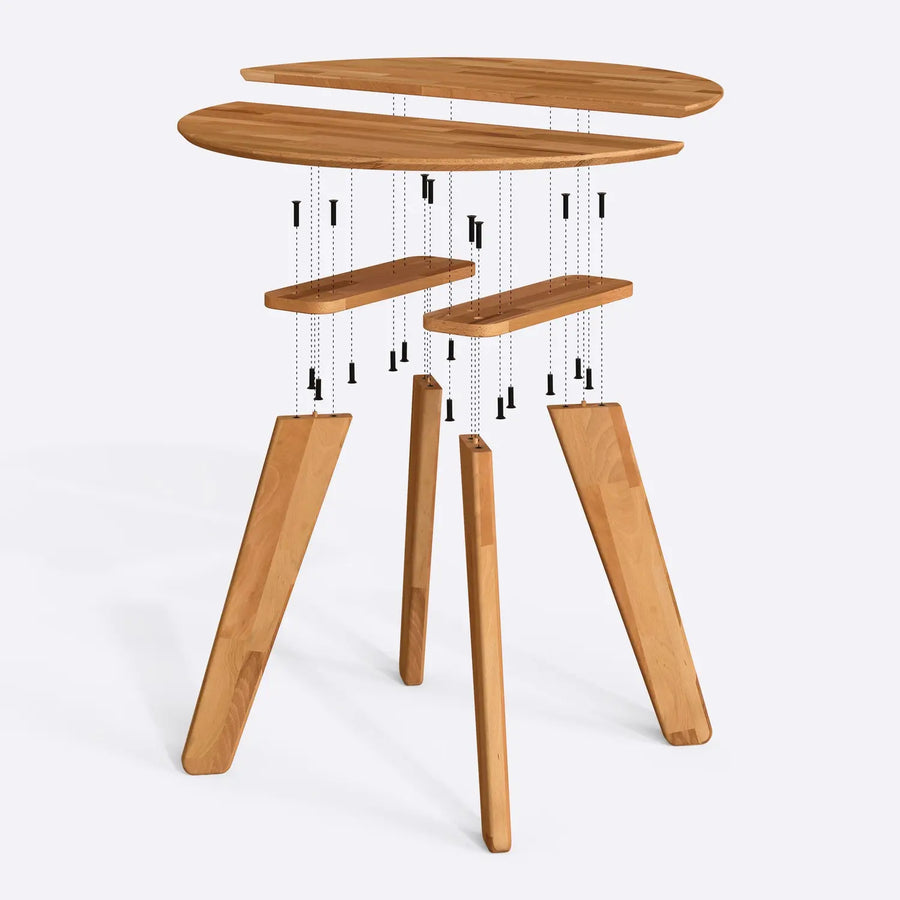 Detailed shot of the table’s edge, showing the fine finish of the solid wood material.