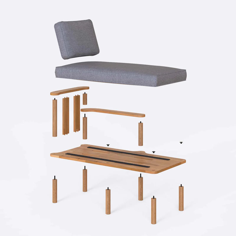 Mova Solid Beech Wood Chaise Lounge | Upholstered Lounge Chair Demontha