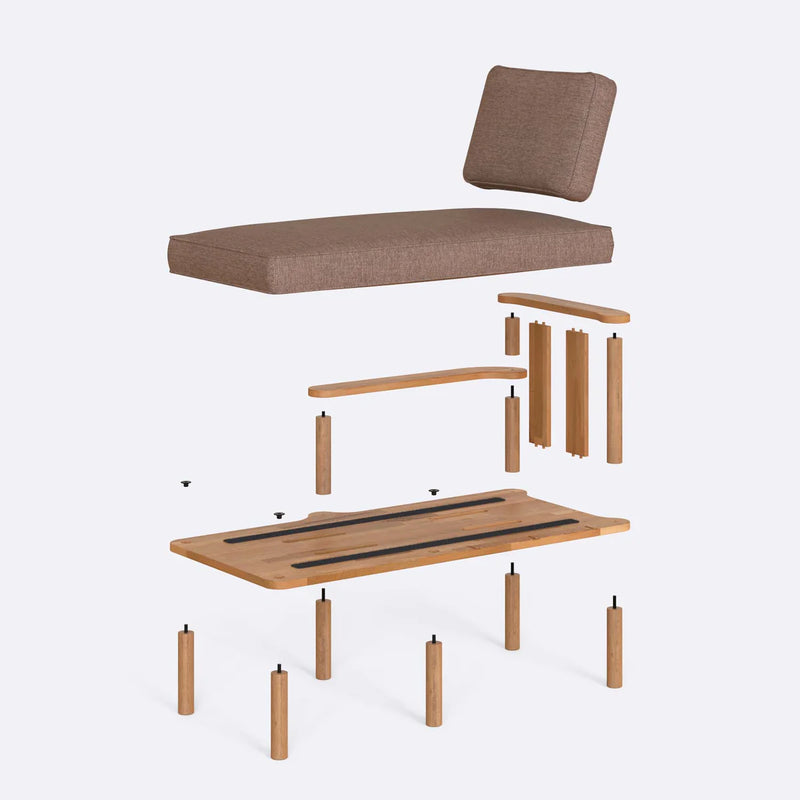 Mova Solid Beech Wood Chaise Lounge | Upholstered Lounge Chair Demontha