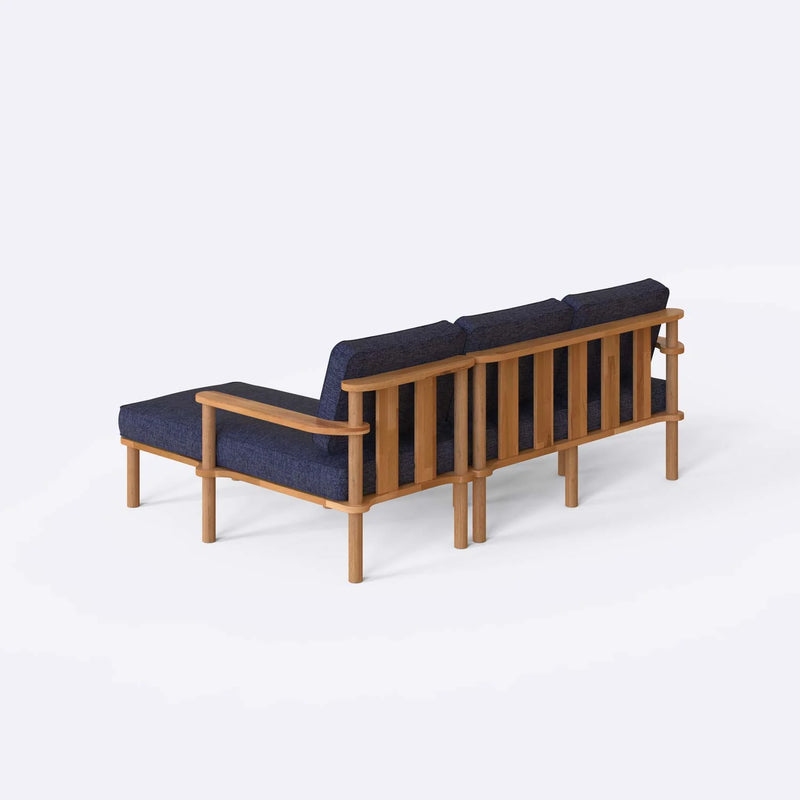 Mova Solid Beech Wood Double Corner Sofa | 2-Seater Chaise Lounge Demontha
