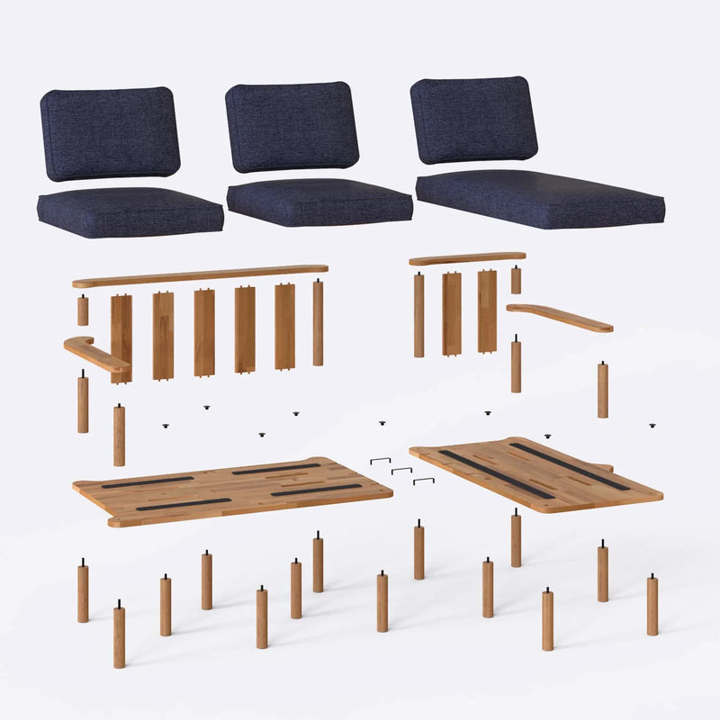 Mova Solid Beech Wood Double Corner Sofa | 2-Seater Chaise Lounge Demontha